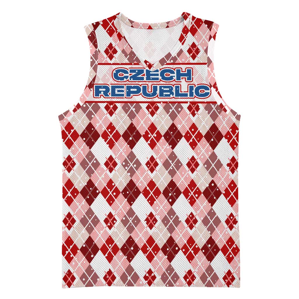 Czech Republic Christmas Basketball Jersey with Red-White Checkered Design, Double-Tailed Lion, and Festive Motif - Wonder Print Shop