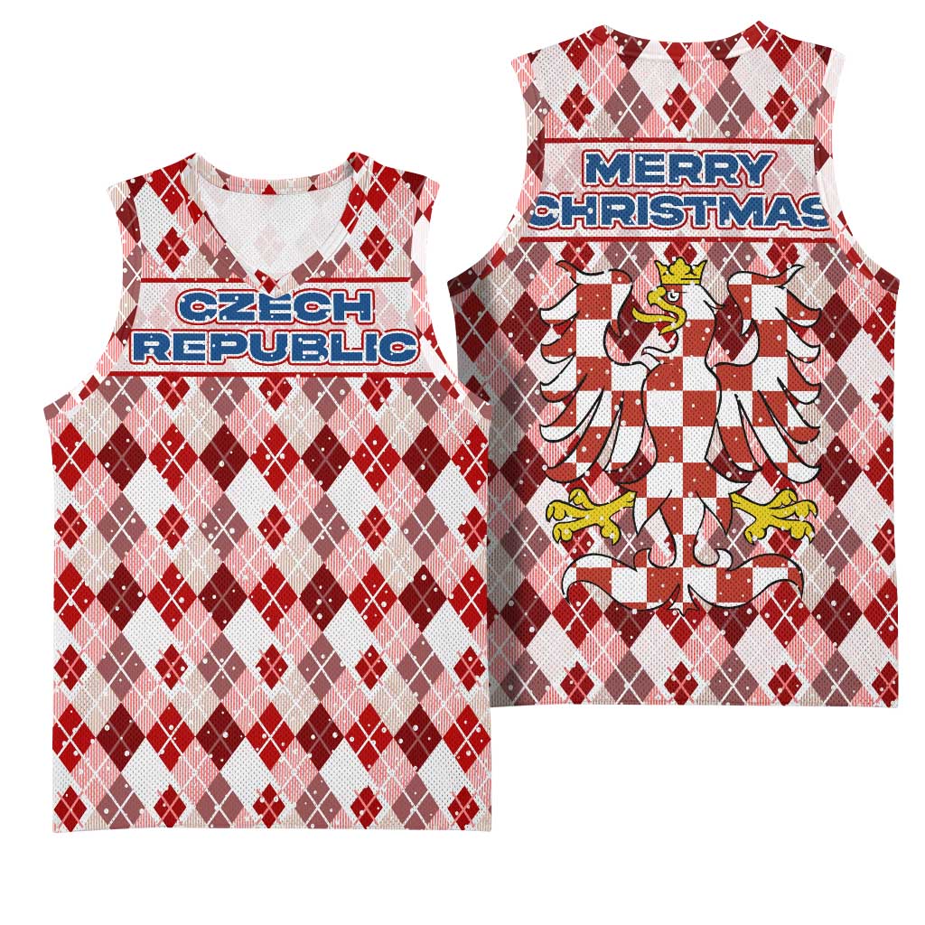 Czech Republic Christmas Basketball Jersey with Red-White Checkered Design, Double-Tailed Lion, and Festive Motif - Wonder Print Shop