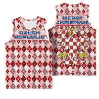 Czech Republic Christmas Basketball Jersey with Red-White Checkered Design, Double-Tailed Lion, and Festive Motif - Wonder Print Shop