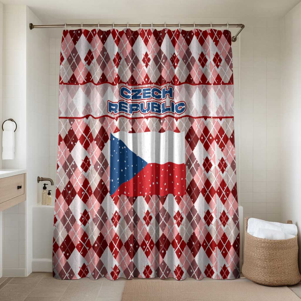 Czech Republic Christmas Bathroom Set with Red-White Checkered Design, Double-Tailed Lion, and Festive Motif - Wonder Print Shop