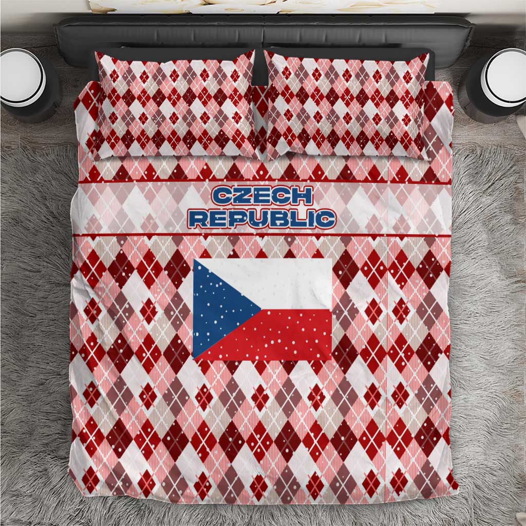 Czech Republic Christmas Bedding Set with Red-White Checkered Design, Double-Tailed Lion, and Festive Motif - Wonder Print Shop