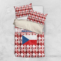 Czech Republic Christmas Bedding Set with Red-White Checkered Design, Double-Tailed Lion, and Festive Motif - Wonder Print Shop