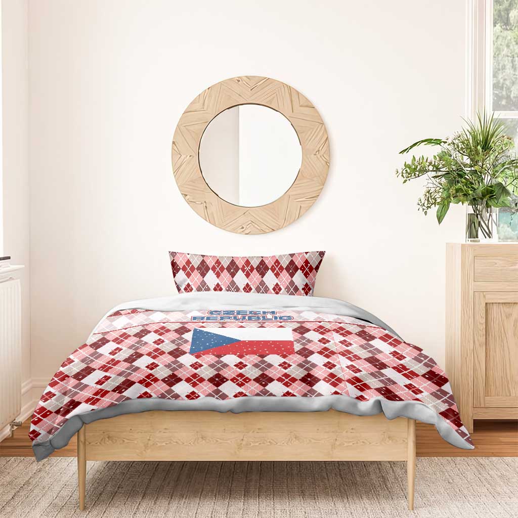 Czech Republic Christmas Bedding Set with Red-White Checkered Design, Double-Tailed Lion, and Festive Motif - Wonder Print Shop