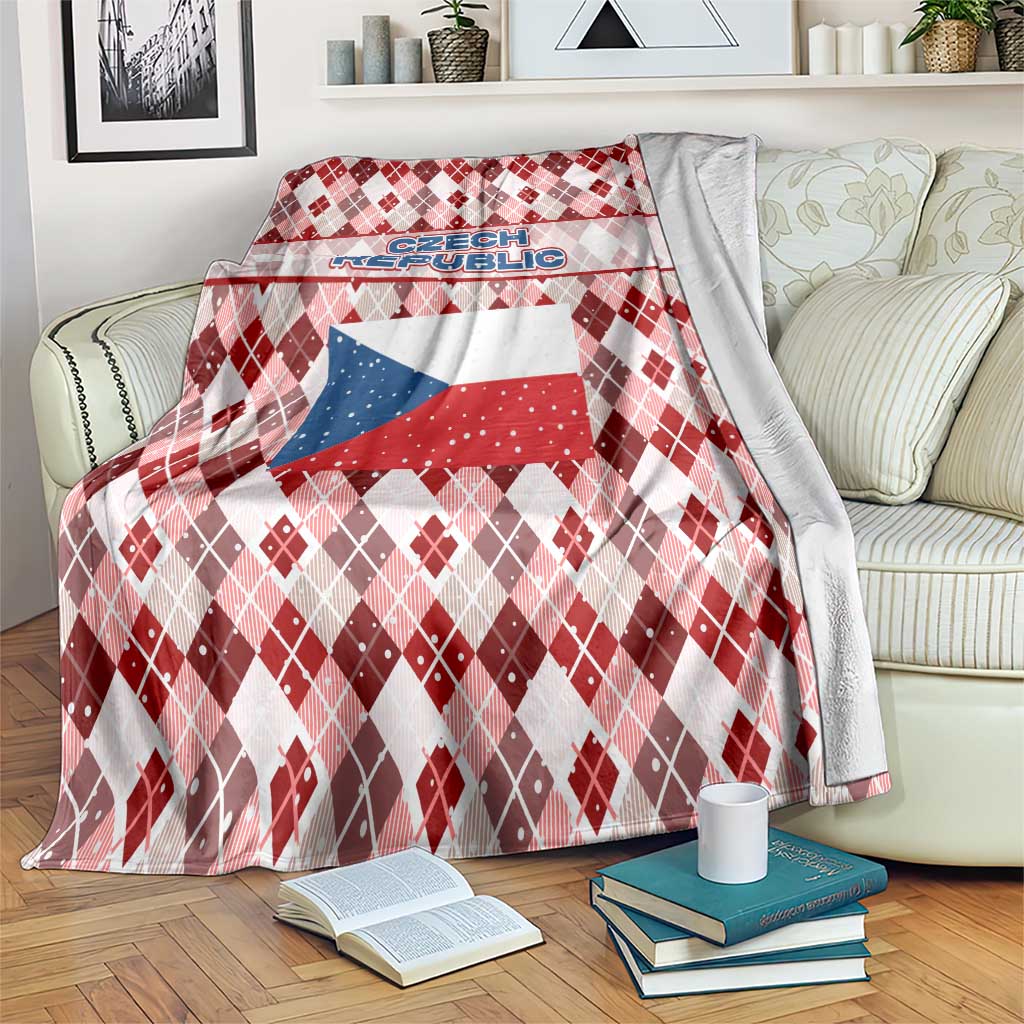 Czech Republic Christmas Blanket with Red-White Checkered Design, Double-Tailed Lion, and Festive Motif - Wonder Print Shop
