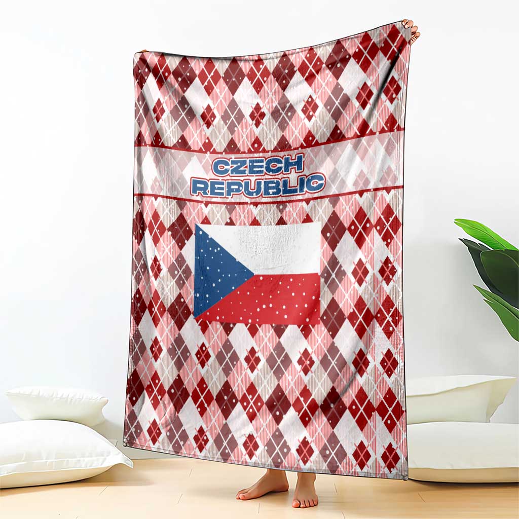 Czech Republic Christmas Blanket with Red-White Checkered Design, Double-Tailed Lion, and Festive Motif - Wonder Print Shop