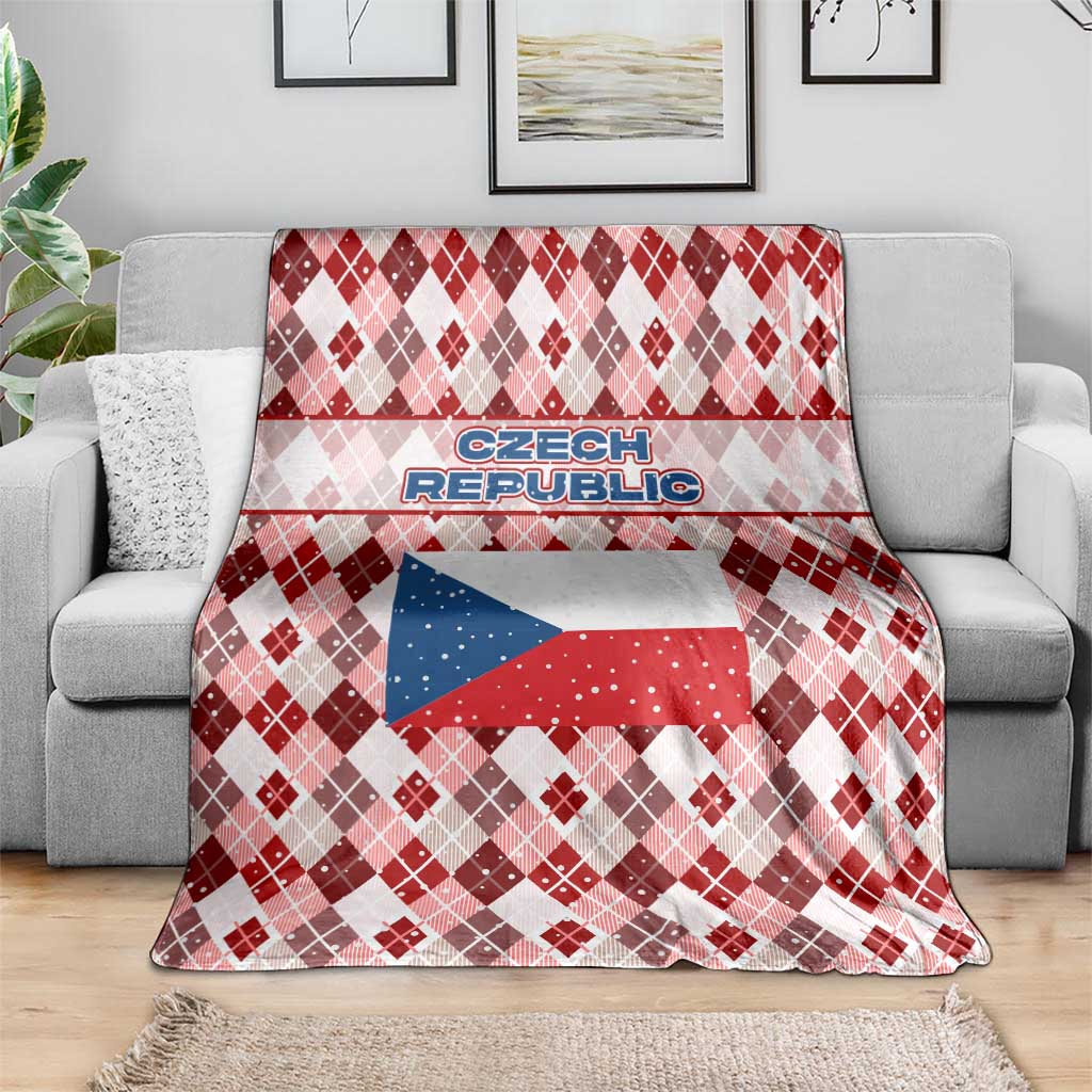 Czech Republic Christmas Blanket with Red-White Checkered Design, Double-Tailed Lion, and Festive Motif - Wonder Print Shop