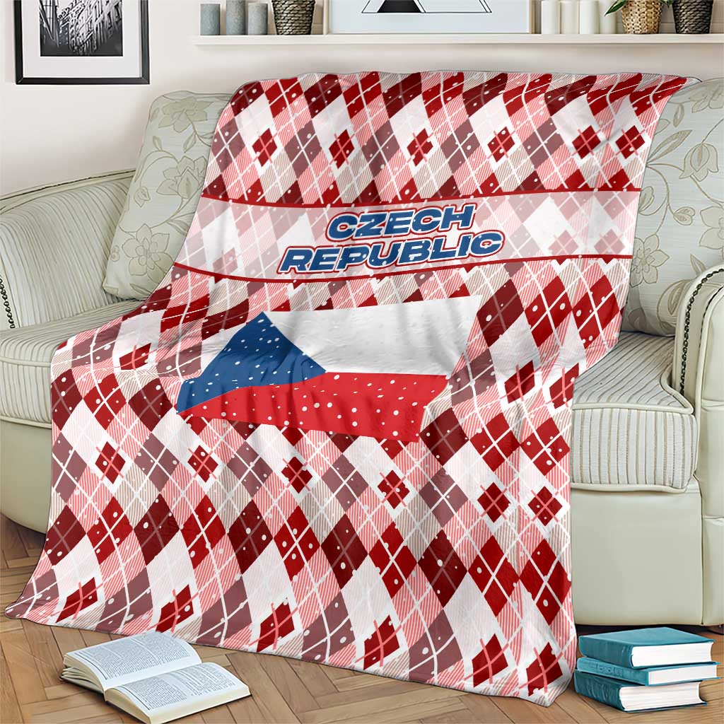 Czech Republic Christmas Blanket with Red-White Checkered Design, Double-Tailed Lion, and Festive Motif - Wonder Print Shop
