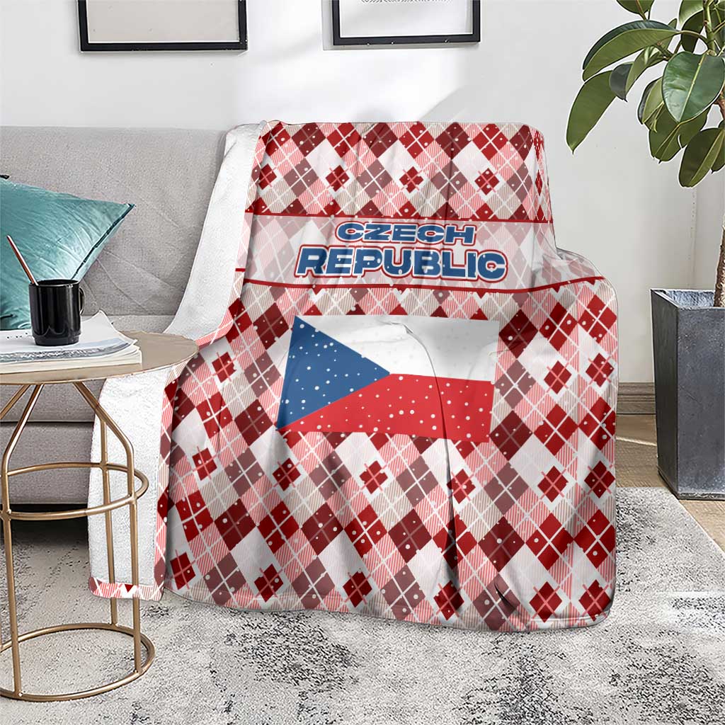 Czech Republic Christmas Blanket with Red-White Checkered Design, Double-Tailed Lion, and Festive Motif - Wonder Print Shop