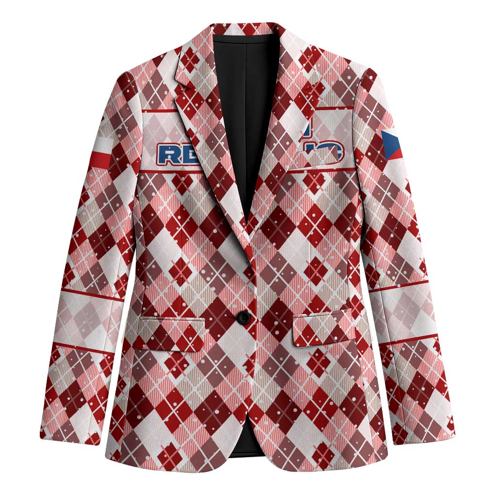 Czech Republic Christmas Blazer with Red-White Checkered Design, Double-Tailed Lion, and Festive Motif - Wonder Print Shop