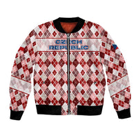 Czech Republic Christmas Bomber Jacket with Red-White Checkered Design, Double-Tailed Lion, and Festive Motif - Wonder Print Shop