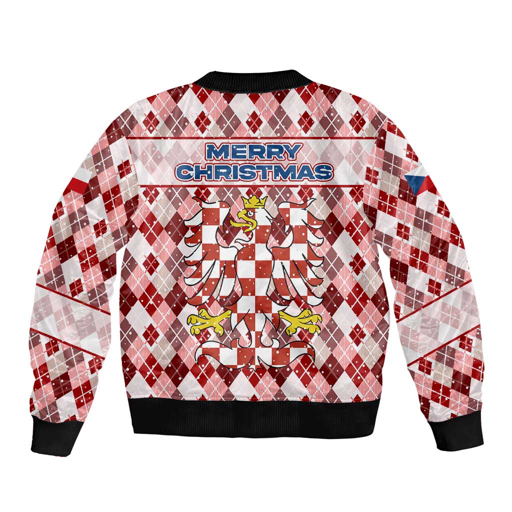 Czech Republic Christmas Bomber Jacket with Red-White Checkered Design, Double-Tailed Lion, and Festive Motif - Wonder Print Shop