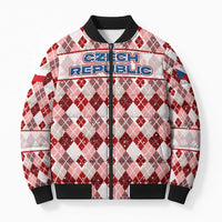 Czech Republic Christmas Bomber Puffer Jacket with Red-White Checkered Design, Double-Tailed Lion, and Festive Motif - Wonder Print Shop