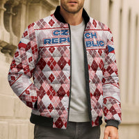 Czech Republic Christmas Bomber Puffer Jacket with Red-White Checkered Design, Double-Tailed Lion, and Festive Motif - Wonder Print Shop