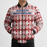 Czech Republic Christmas Bomber Puffer Jacket with Red-White Checkered Design, Double-Tailed Lion, and Festive Motif - Wonder Print Shop