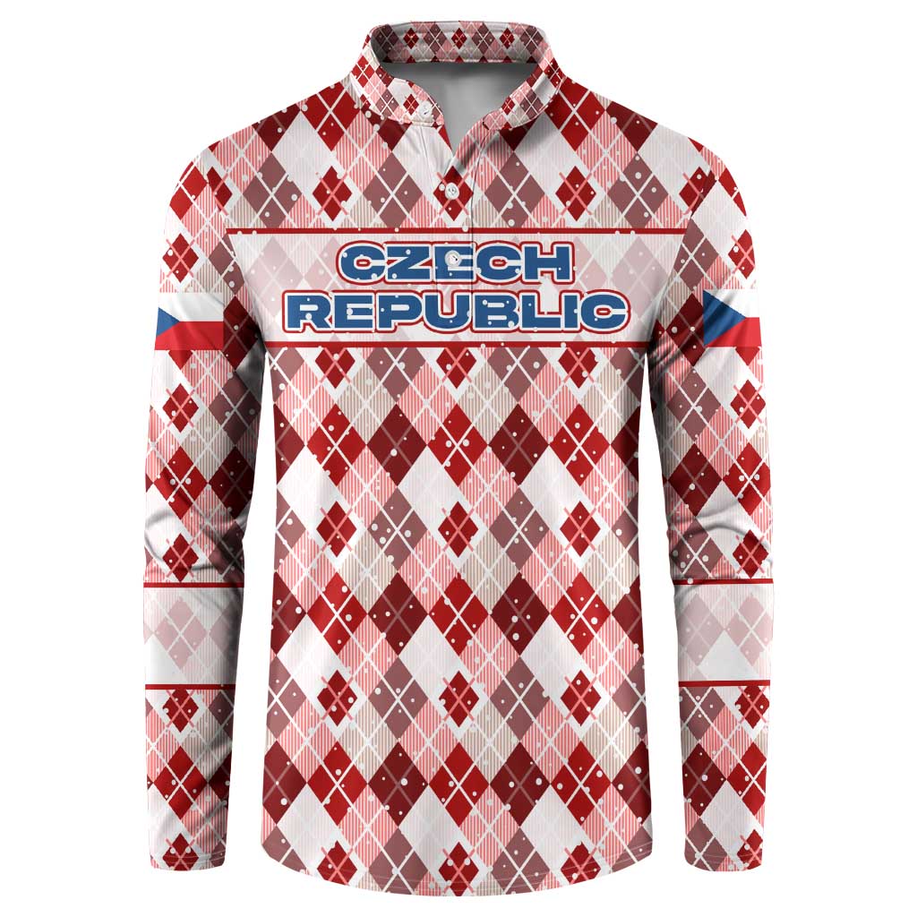 Czech Republic Christmas Button Sweatshirt with Red-White Checkered Design, Double-Tailed Lion, and Festive Motif - Wonder Print Shop