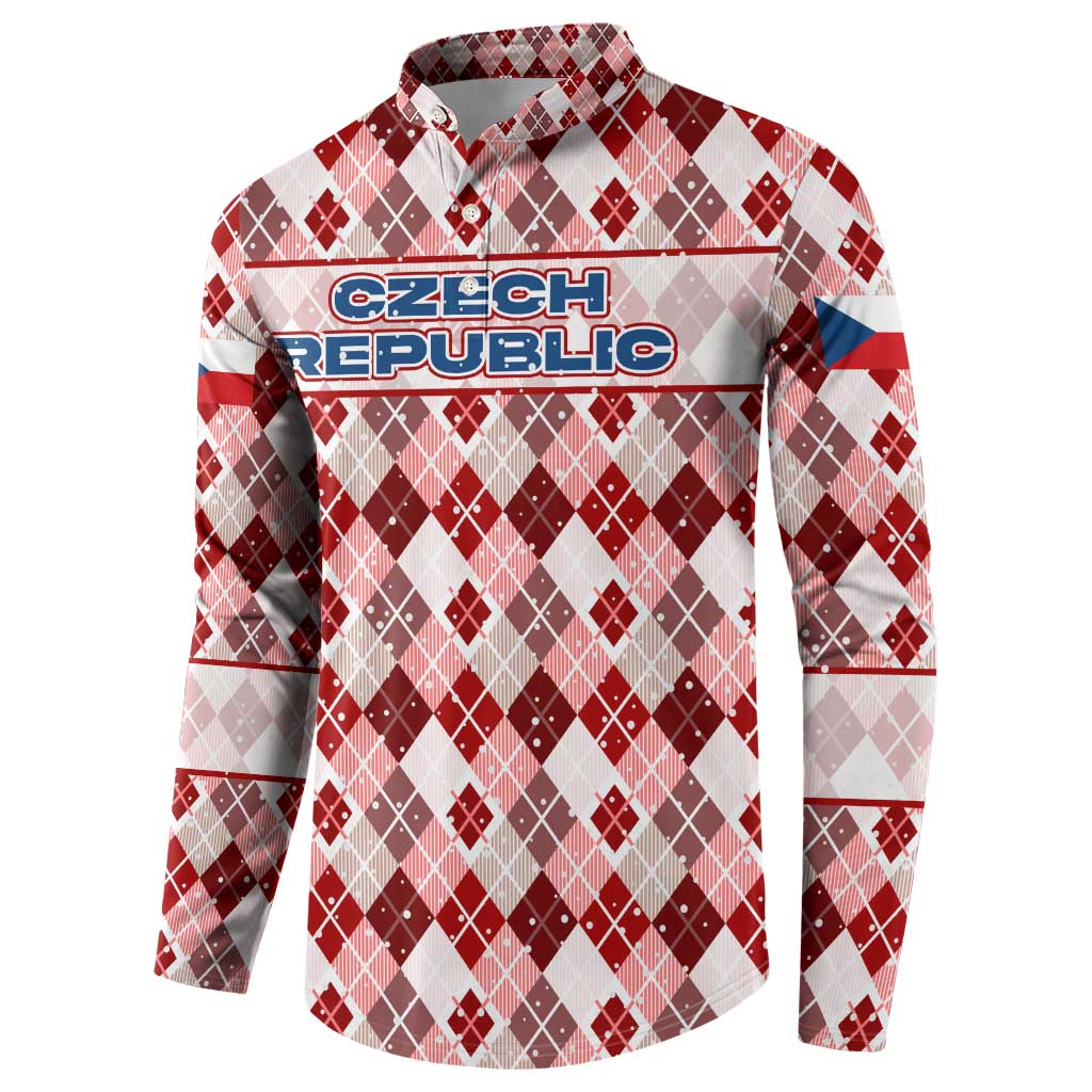 Czech Republic Christmas Button Sweatshirt with Red-White Checkered Design, Double-Tailed Lion, and Festive Motif - Wonder Print Shop