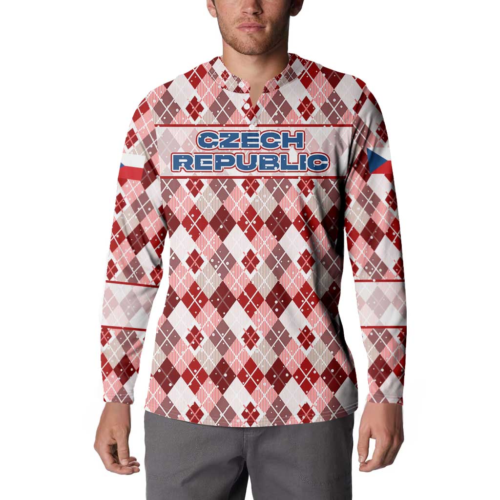 Czech Republic Christmas Button Sweatshirt with Red-White Checkered Design, Double-Tailed Lion, and Festive Motif - Wonder Print Shop