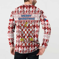 Czech Republic Christmas Button Sweatshirt with Red-White Checkered Design, Double-Tailed Lion, and Festive Motif - Wonder Print Shop