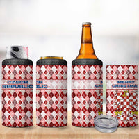 Czech Republic Christmas 4 in 1 Can Cooler Tumbler with Red-White Checkered Design, Double-Tailed Lion, and Festive Motif - Wonder Print Shop