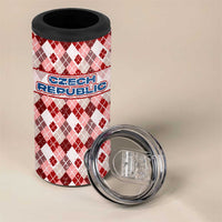 Czech Republic Christmas 4 in 1 Can Cooler Tumbler with Red-White Checkered Design, Double-Tailed Lion, and Festive Motif - Wonder Print Shop