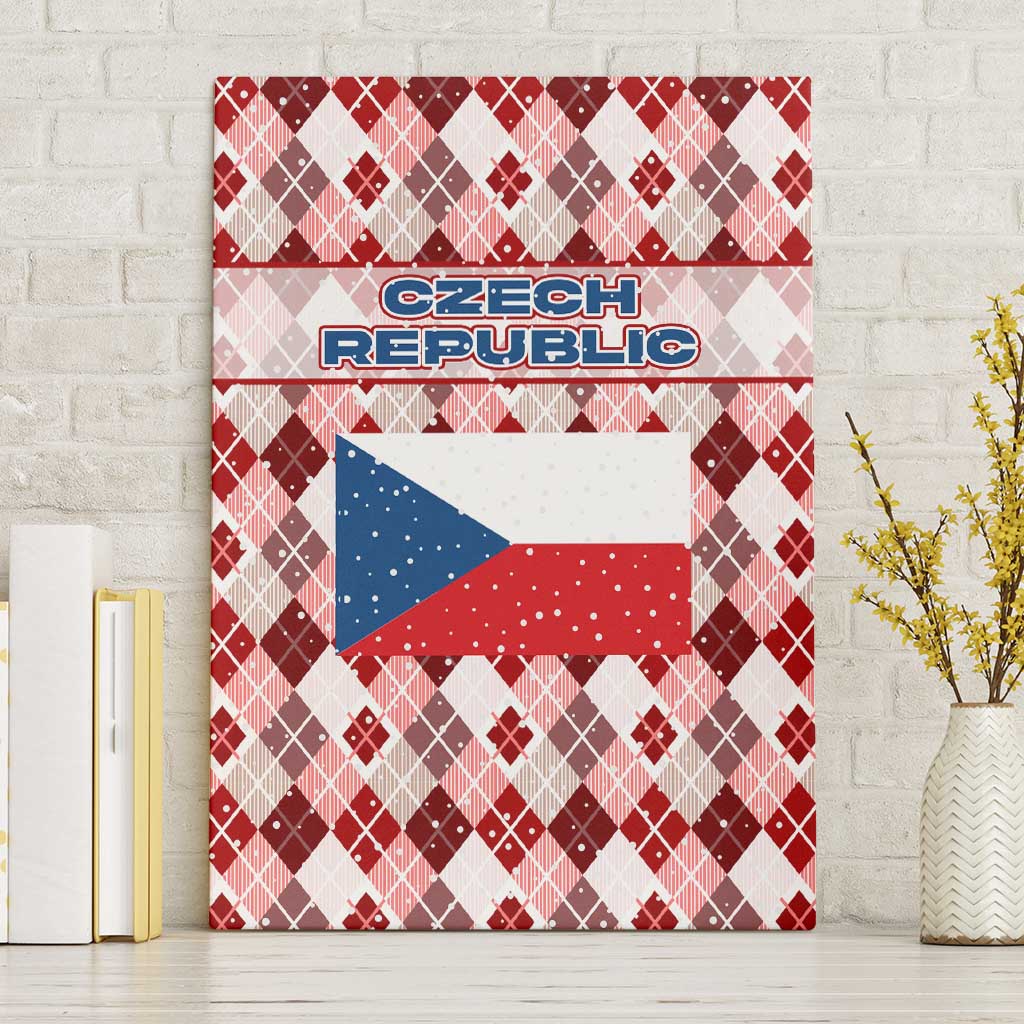 Czech Republic Christmas Canvas Wall Art with Red-White Checkered Design, Double-Tailed Lion, and Festive Motif - Wonder Print Shop