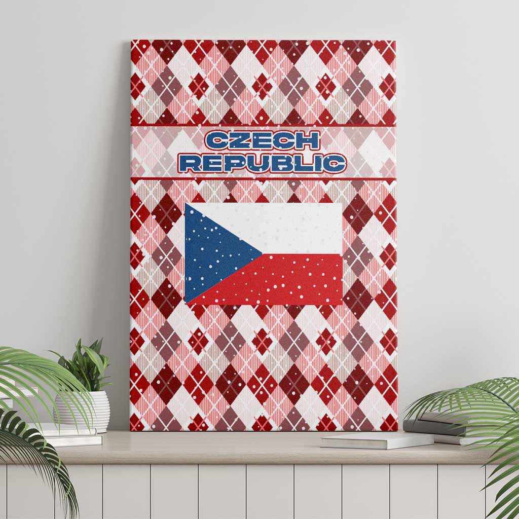 Czech Republic Christmas Canvas Wall Art with Red-White Checkered Design, Double-Tailed Lion, and Festive Motif - Wonder Print Shop