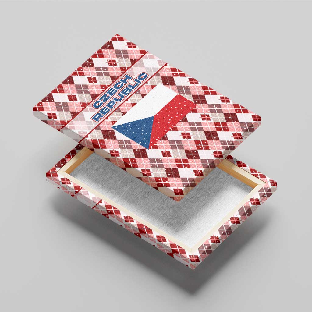 Czech Republic Christmas Canvas Wall Art with Red-White Checkered Design, Double-Tailed Lion, and Festive Motif - Wonder Print Shop