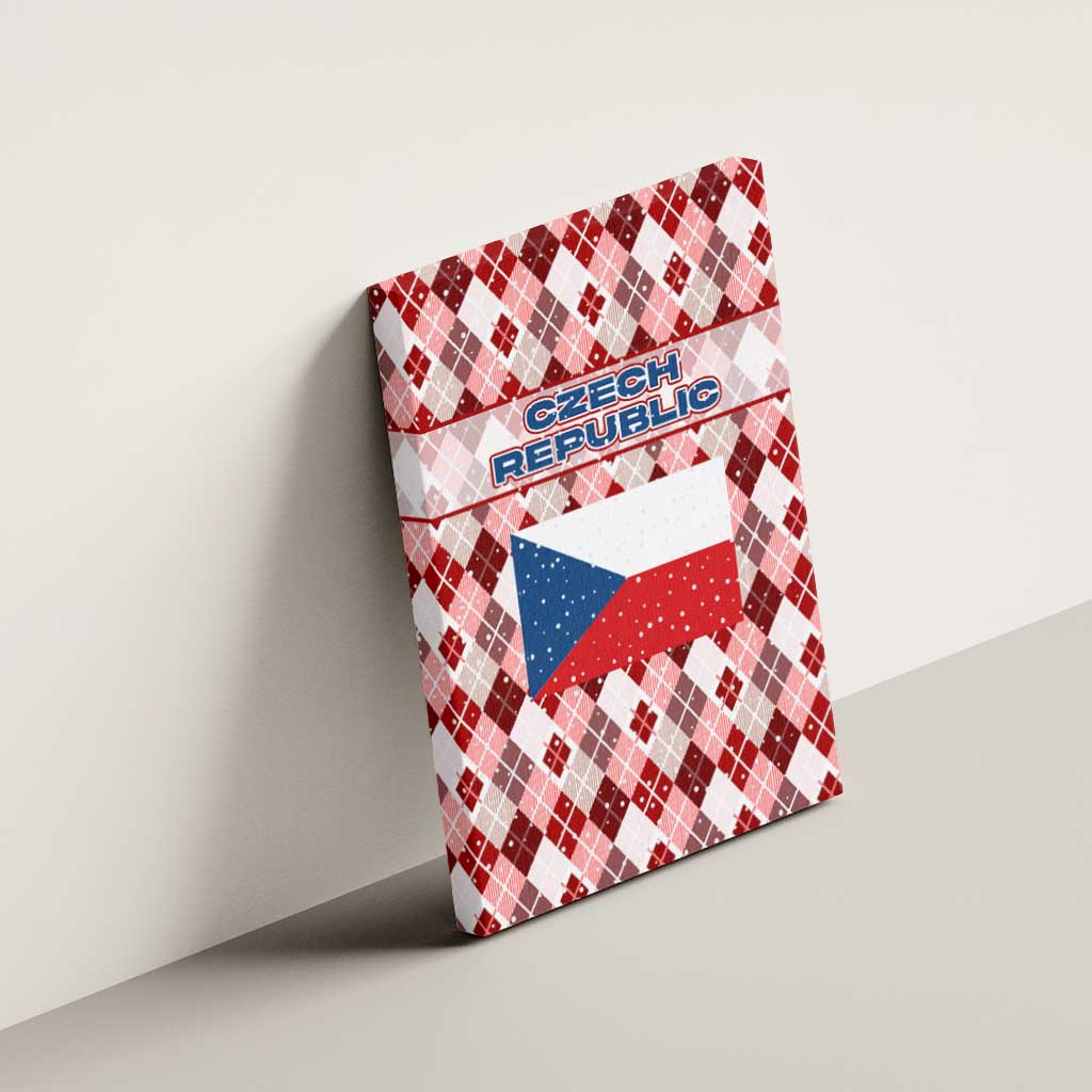 Czech Republic Christmas Canvas Wall Art with Red-White Checkered Design, Double-Tailed Lion, and Festive Motif - Wonder Print Shop