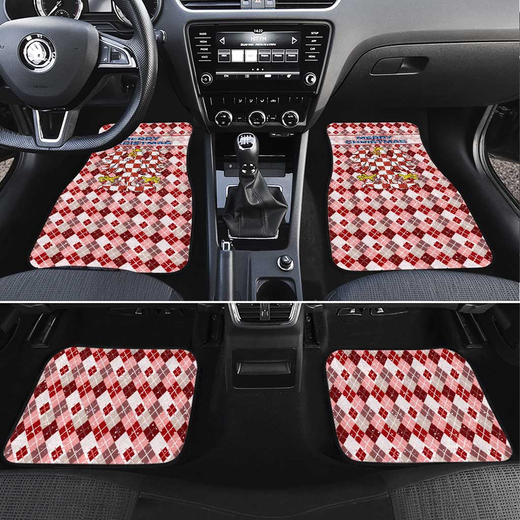 Czech Republic Christmas Car Mats with Red-White Checkered Design, Double-Tailed Lion, and Festive Motif - Wonder Print Shop