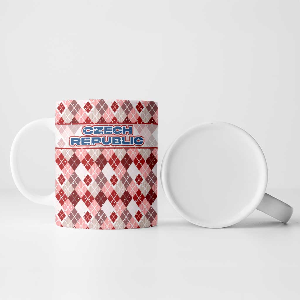 Czech Republic Christmas Ceramic Mug with Red-White Checkered Design, Double-Tailed Lion, and Festive Motif - Wonder Print Shop