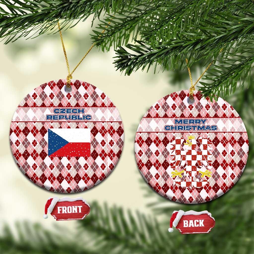 Czech Republic Christmas Ceramic Ornament with Red-White Checkered Design, Double-Tailed Lion, and Festive Motif - Wonder Print Shop