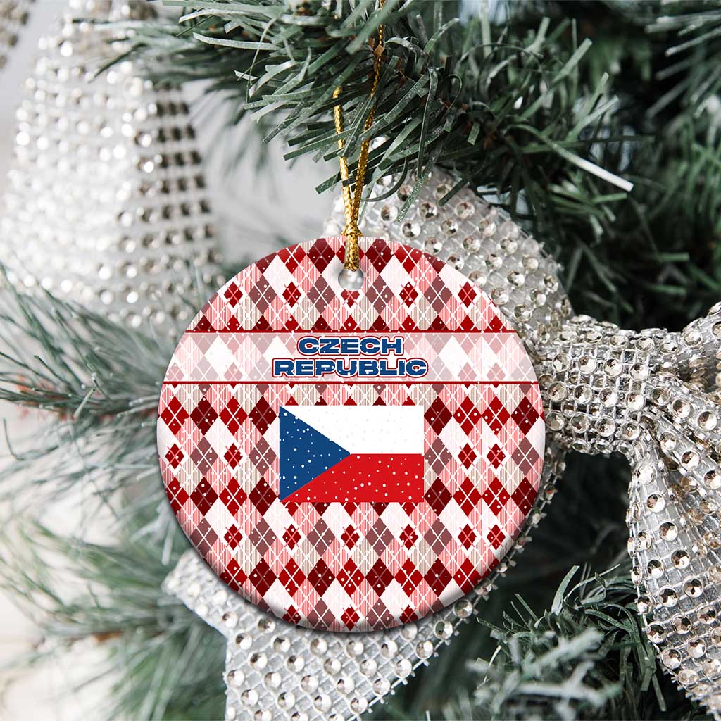 Czech Republic Christmas Ceramic Ornament with Red-White Checkered Design, Double-Tailed Lion, and Festive Motif - Wonder Print Shop