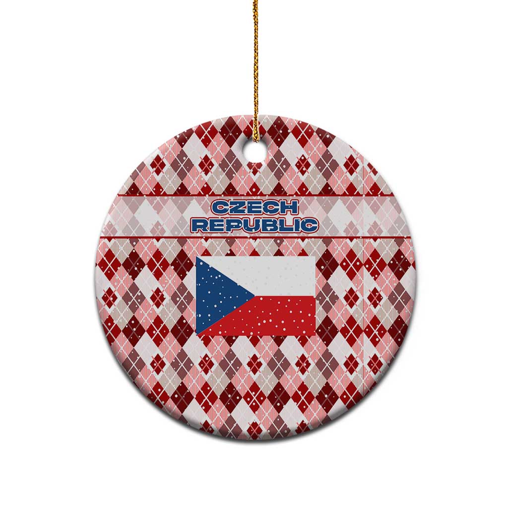 Czech Republic Christmas Ceramic Ornament with Red-White Checkered Design, Double-Tailed Lion, and Festive Motif - Wonder Print Shop