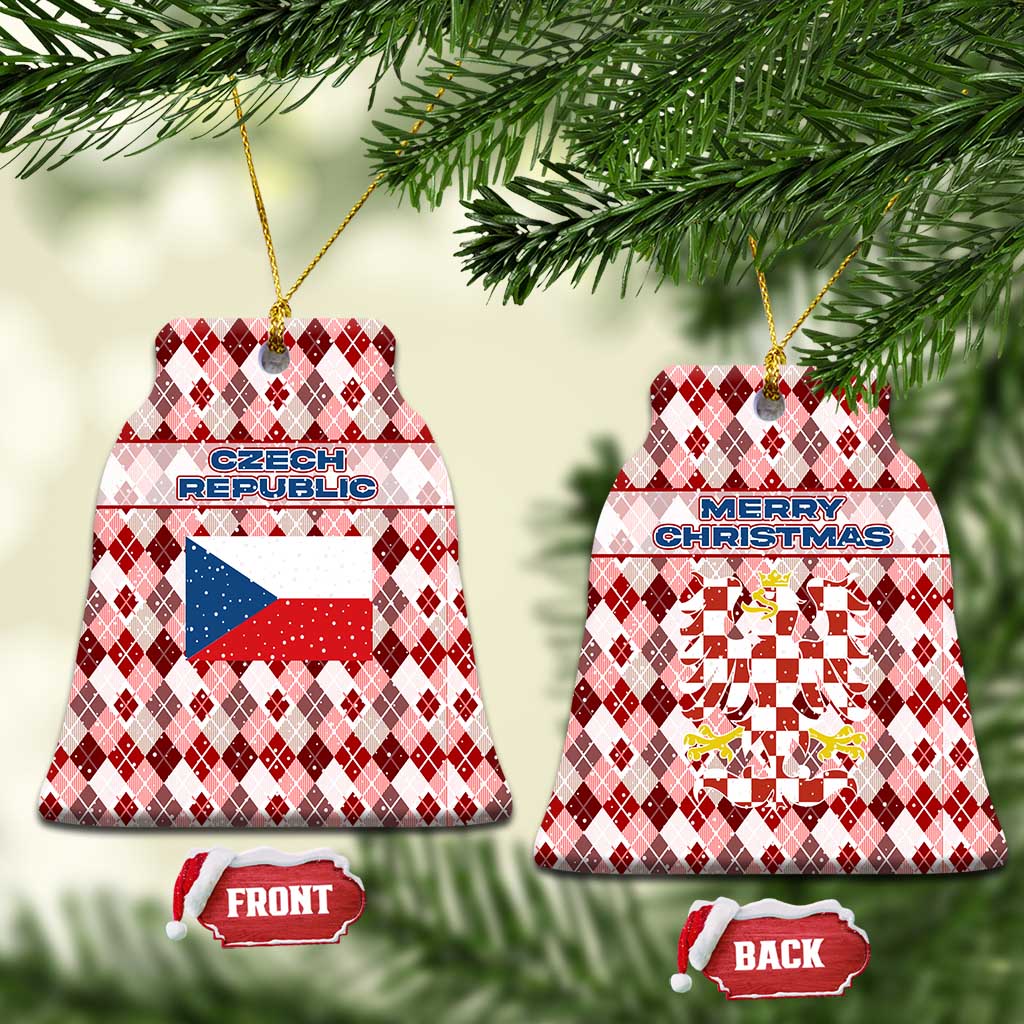 Czech Republic Christmas Ceramic Ornament with Red-White Checkered Design, Double-Tailed Lion, and Festive Motif - Wonder Print Shop