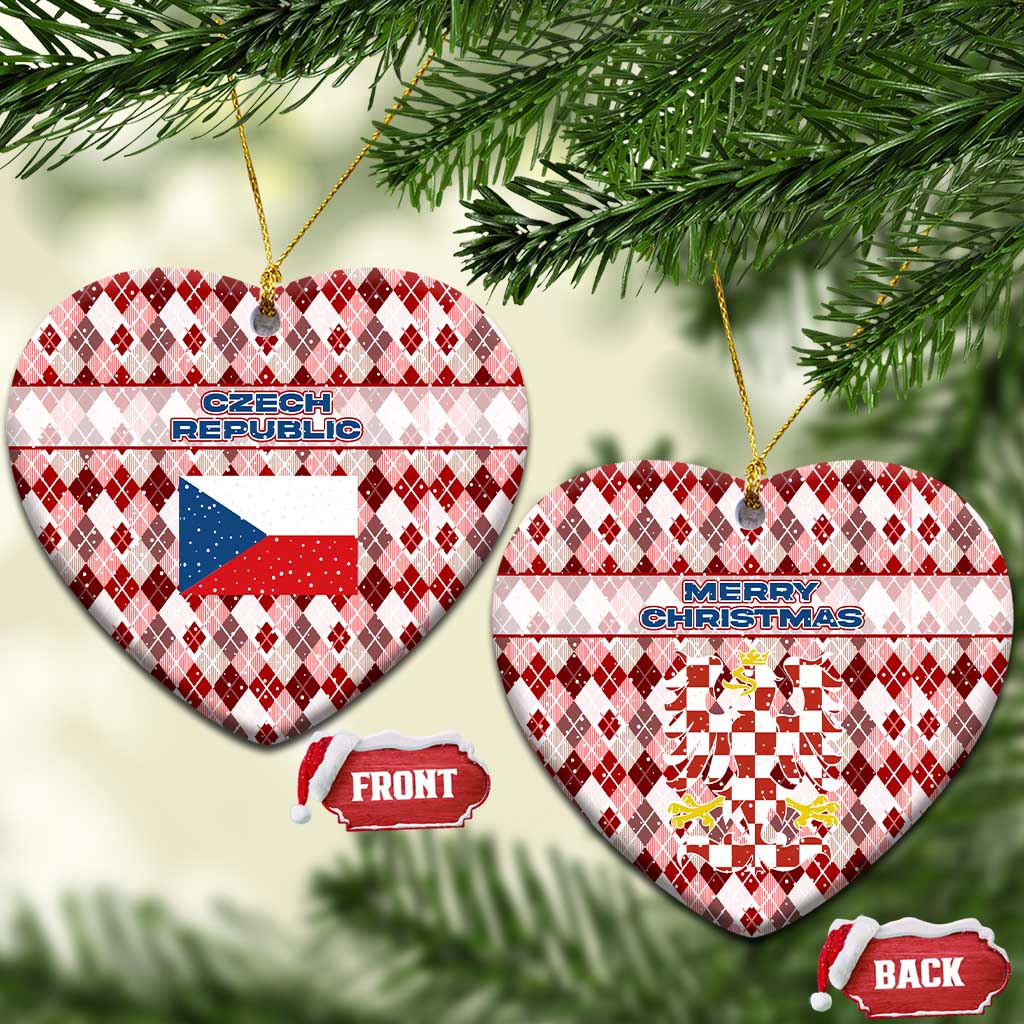 Czech Republic Christmas Ceramic Ornament with Red-White Checkered Design, Double-Tailed Lion, and Festive Motif - Wonder Print Shop