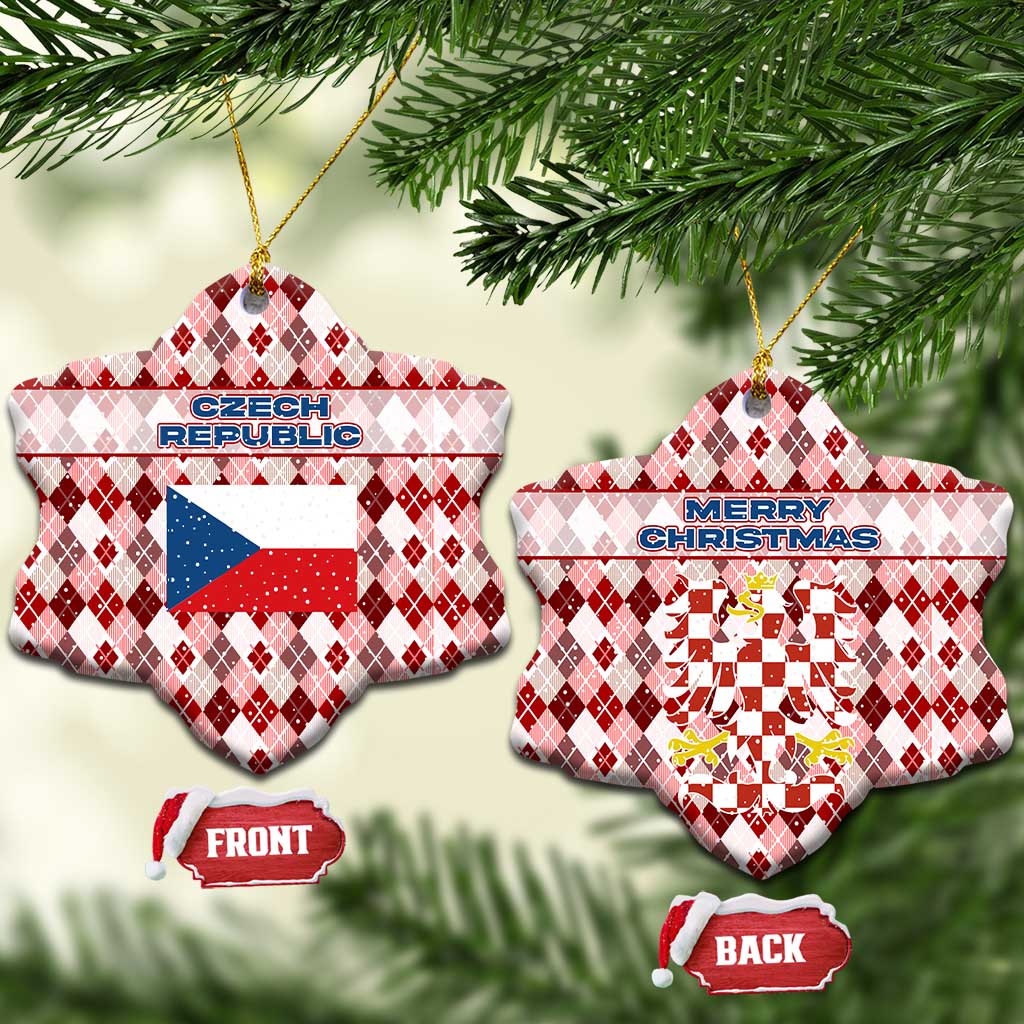 Czech Republic Christmas Ceramic Ornament with Red-White Checkered Design, Double-Tailed Lion, and Festive Motif - Wonder Print Shop