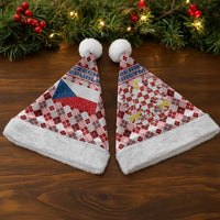 Czech Republic Christmas Santa Hat with Red-White Checkered Design, Double-Tailed Lion, and Festive Motif - Wonder Print Shop