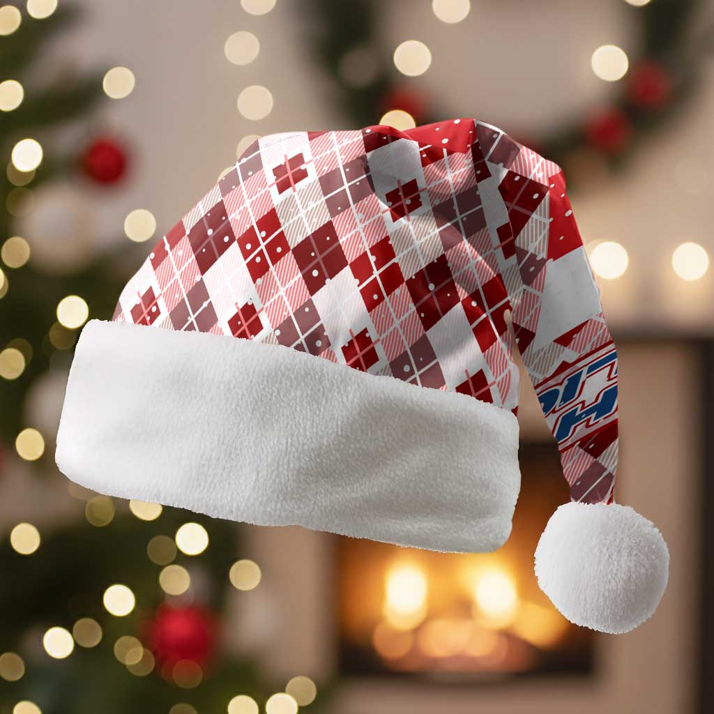 Czech Republic Christmas Santa Hat with Red-White Checkered Design, Double-Tailed Lion, and Festive Motif - Wonder Print Shop