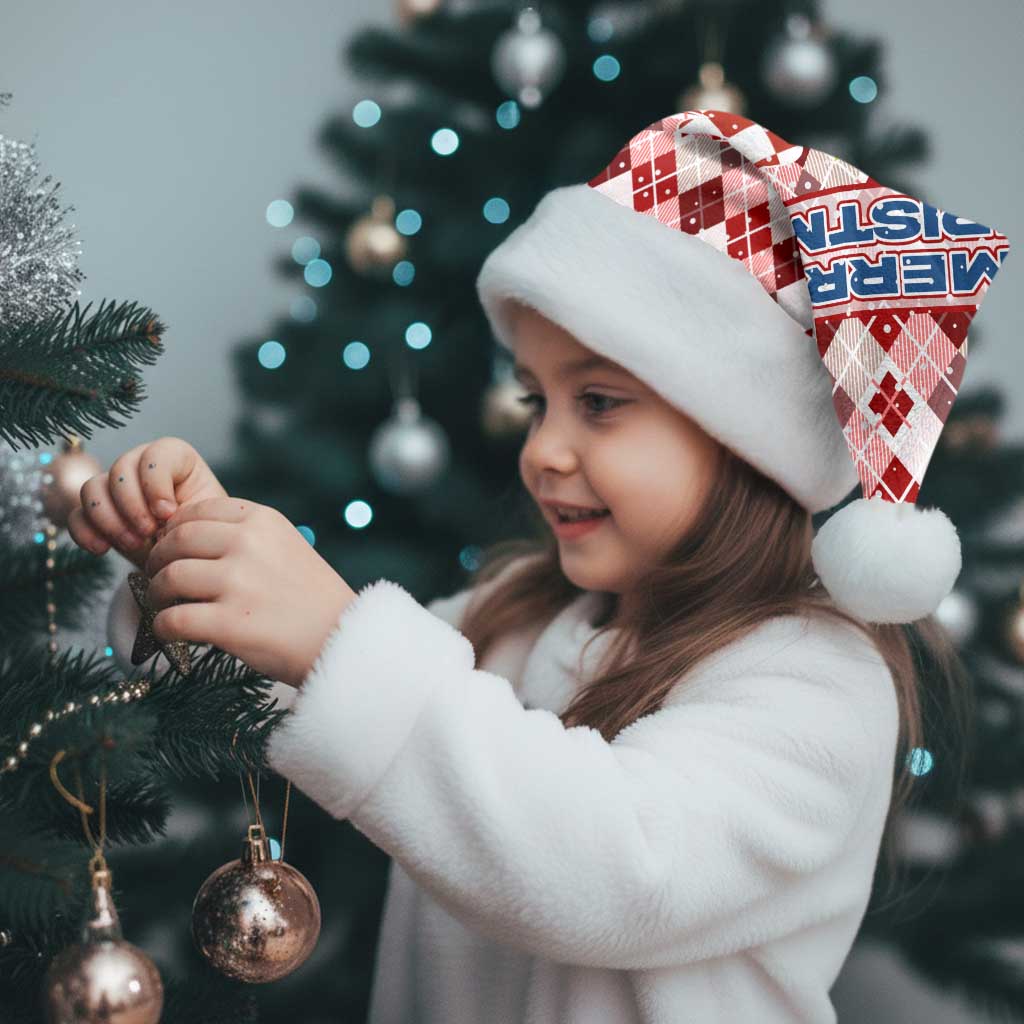 Czech Republic Christmas Santa Hat with Red-White Checkered Design, Double-Tailed Lion, and Festive Motif - Wonder Print Shop