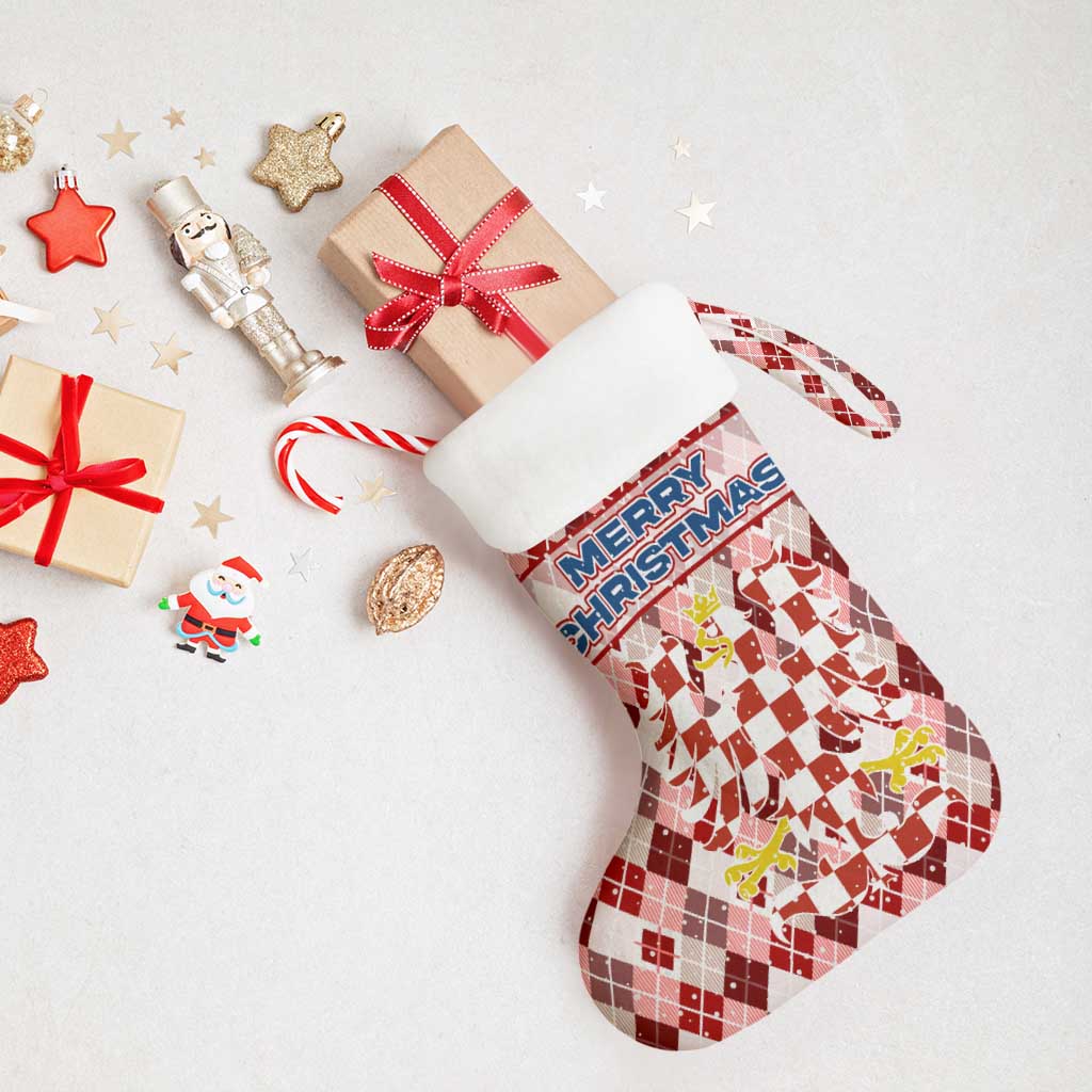 Czech Republic Christmas Stocking with Red-White Checkered Design, Double-Tailed Lion, and Festive Motif - Wonder Print Shop