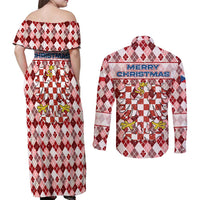 Czech Republic Christmas Couples Matching Off Shoulder Maxi Dress and Long Sleeve Button Shirt with Red-White Checkered Design, Double-Tailed Lion, and Festive Motif - Wonder Print Shop