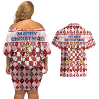 Czech Republic Christmas Couples Matching Off Shoulder Short Dress and Hawaiian Shirt with Red-White Checkered Design, Double-Tailed Lion, and Festive Motif - Wonder Print Shop