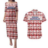 Czech Republic Christmas Couples Matching Puletasi and Hawaiian Shirt with Red-White Checkered Design, Double-Tailed Lion, and Festive Motif - Wonder Print Shop