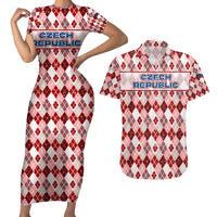 Czech Republic Christmas Couples Matching Short Sleeve Bodycon Dress and Hawaiian Shirt with Red-White Checkered Design, Double-Tailed Lion, and Festive Motif - Wonder Print Shop