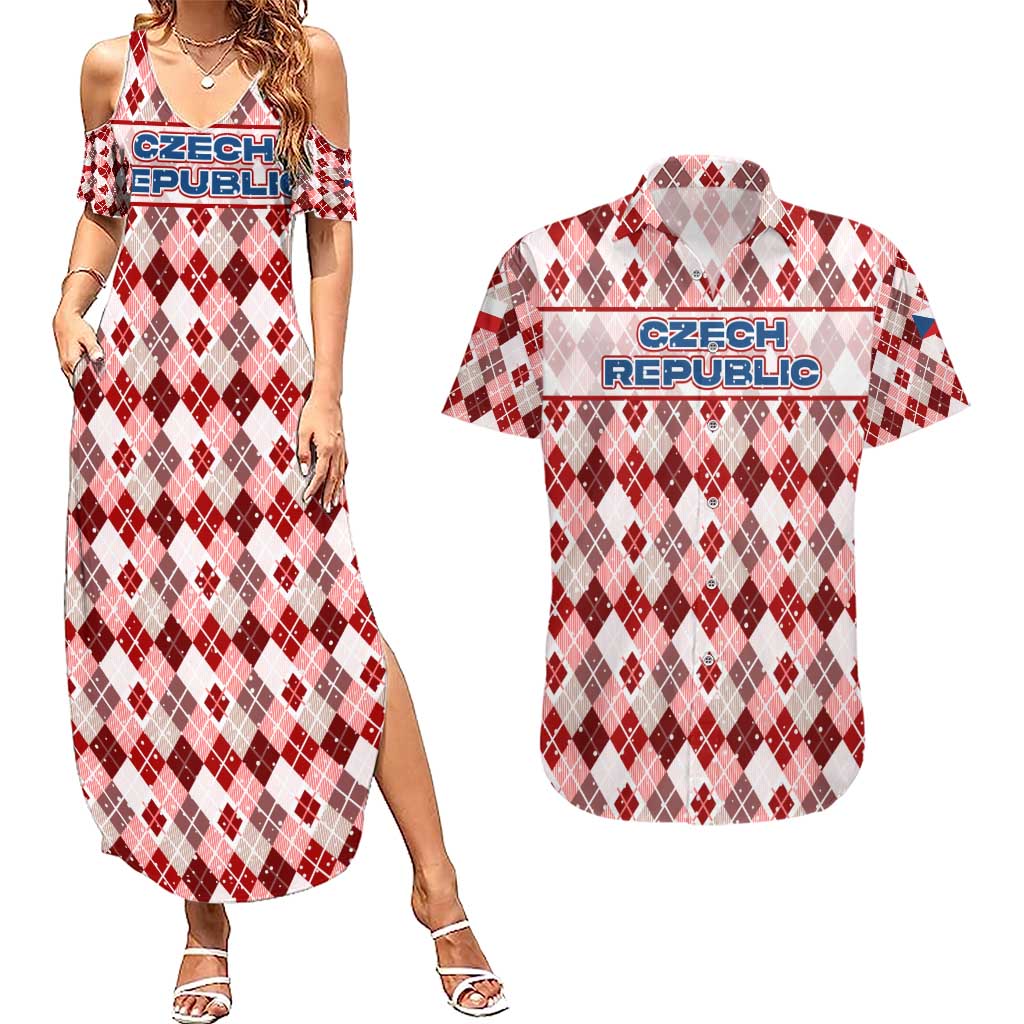 Czech Republic Christmas Couples Matching Summer Maxi Dress and Hawaiian Shirt with Red-White Checkered Design, Double-Tailed Lion, and Festive Motif - Wonder Print Shop