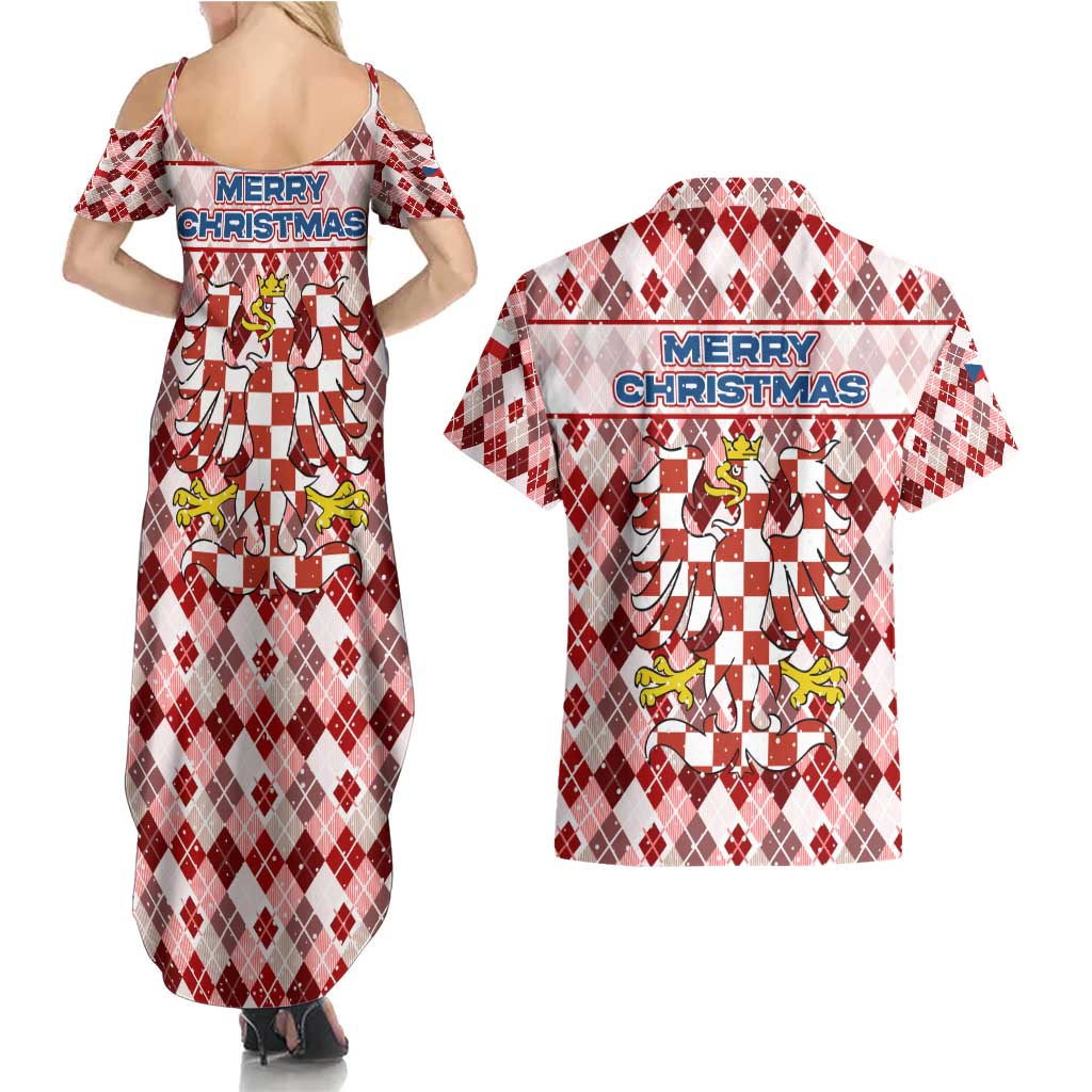 Czech Republic Christmas Couples Matching Summer Maxi Dress and Hawaiian Shirt with Red-White Checkered Design, Double-Tailed Lion, and Festive Motif - Wonder Print Shop