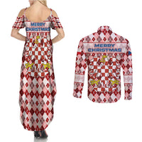 Czech Republic Christmas Couples Matching Summer Maxi Dress and Long Sleeve Button Shirt with Red-White Checkered Design, Double-Tailed Lion, and Festive Motif - Wonder Print Shop