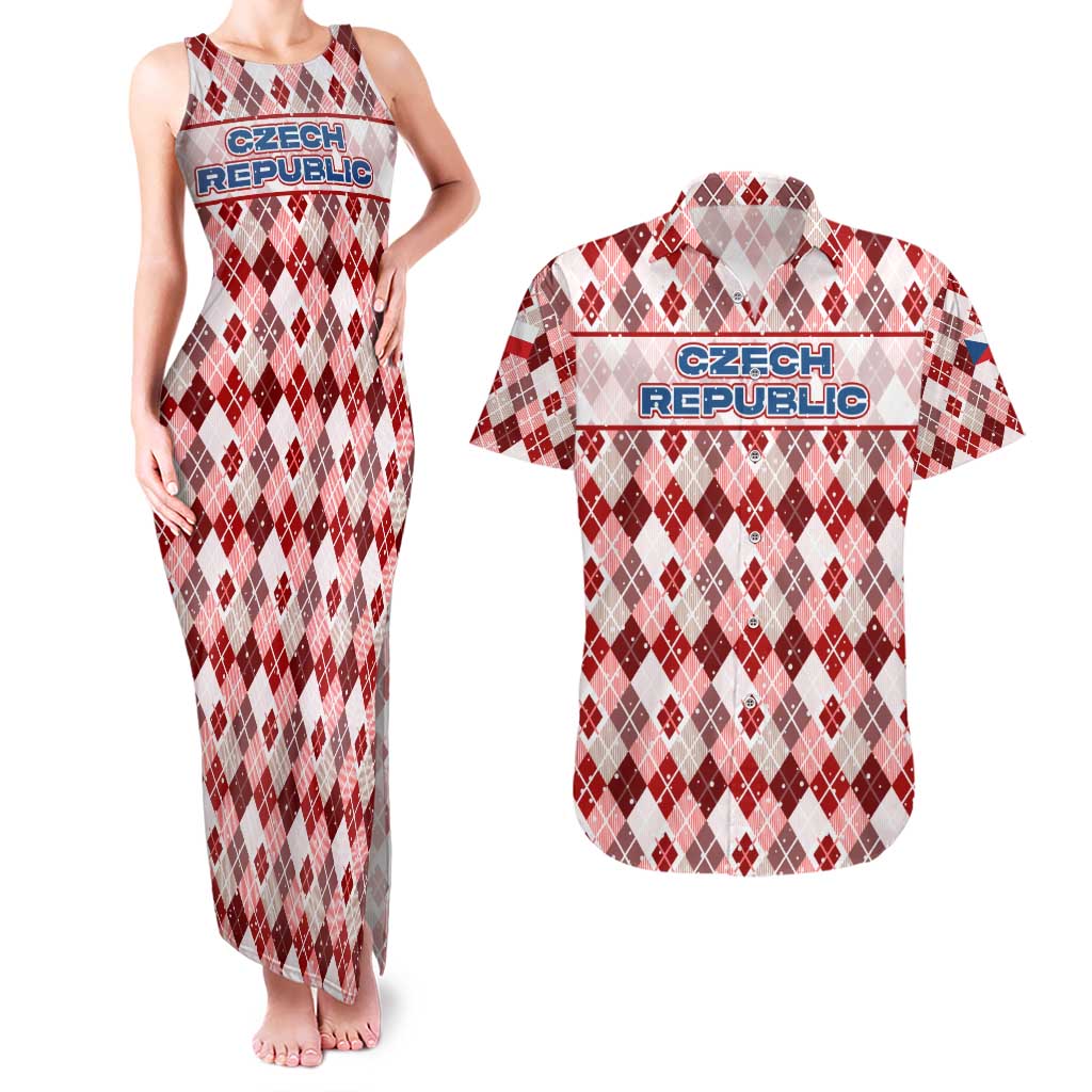 Czech Republic Christmas Couples Matching Tank Maxi Dress and Hawaiian Shirt with Red-White Checkered Design, Double-Tailed Lion, and Festive Motif - Wonder Print Shop