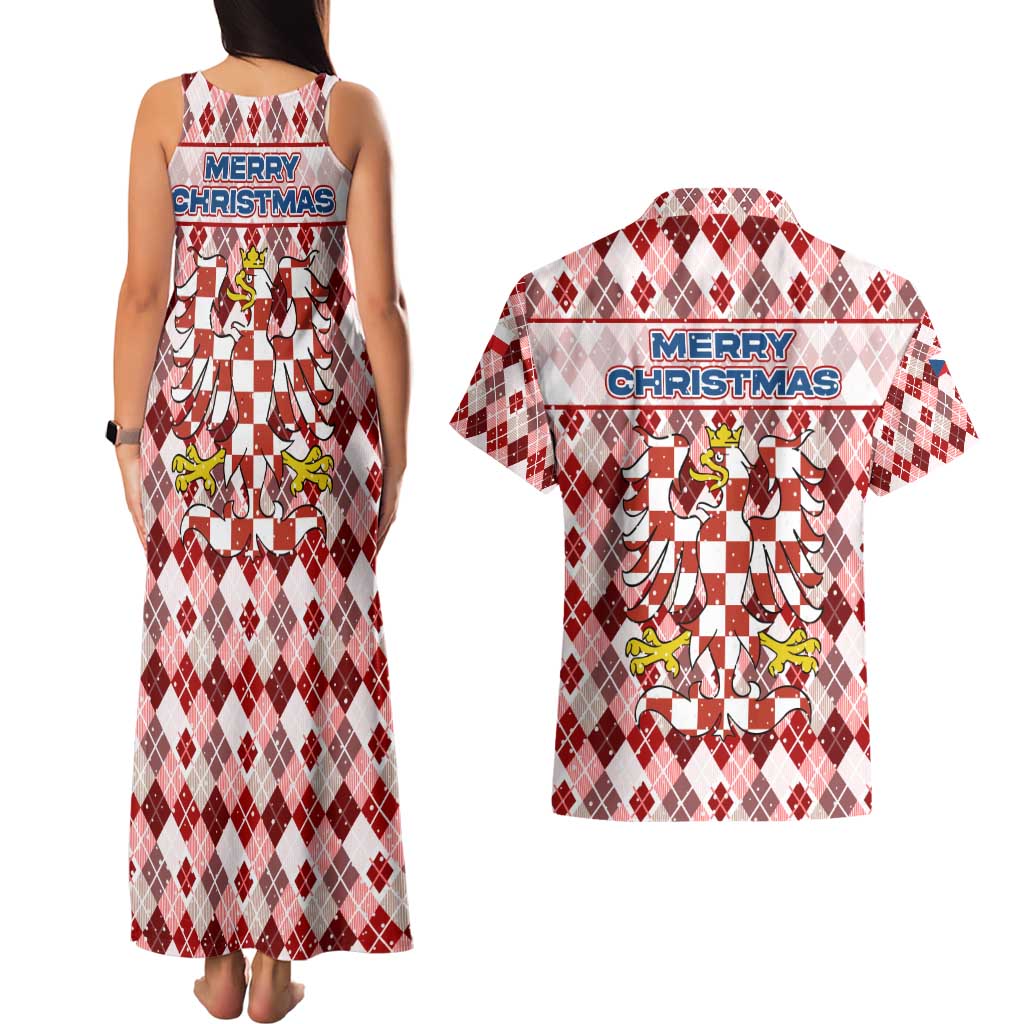 Czech Republic Christmas Couples Matching Tank Maxi Dress and Hawaiian Shirt with Red-White Checkered Design, Double-Tailed Lion, and Festive Motif - Wonder Print Shop