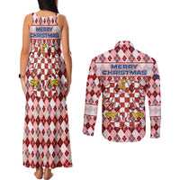 Czech Republic Christmas Couples Matching Tank Maxi Dress and Long Sleeve Button Shirt with Red-White Checkered Design, Double-Tailed Lion, and Festive Motif - Wonder Print Shop